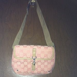Pink and khaki Gucci waist purse
